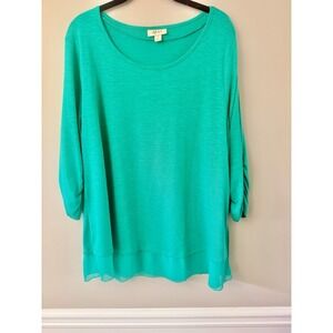 Style & Co Tunic Top Women XL Green 3/4 Length Sleeves Knit Chiffon Bottom